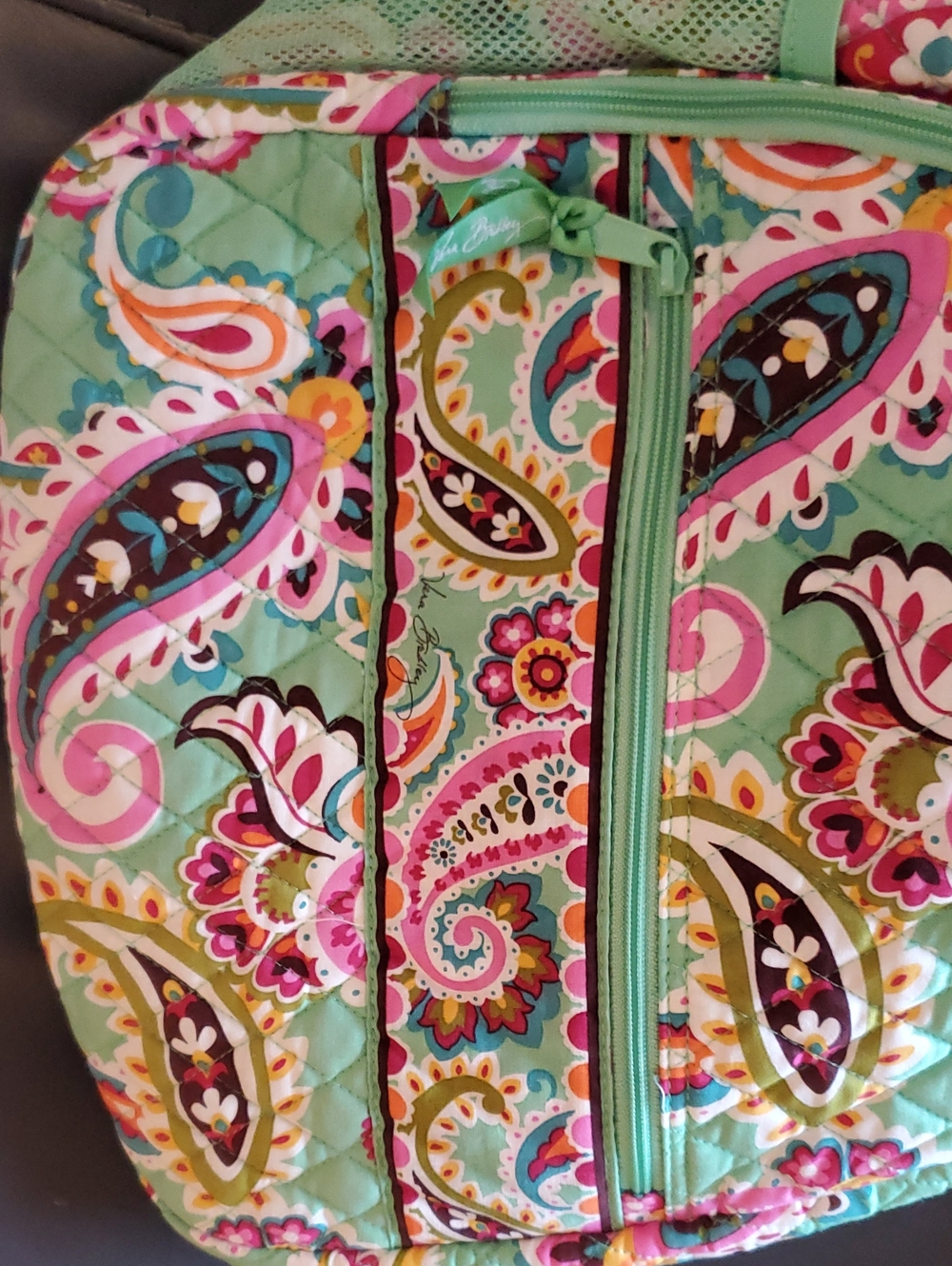 Vera Bradley Green Pink Paisley Tutti Frutti Quilted Sling Tennis Backpack NWT - Picture 10 of 15